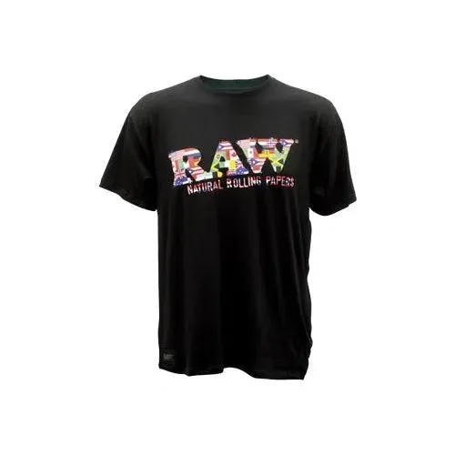 RP X Raw 100% Modal Short Sleeve Black T-Shirt w/ Multi-Flag Raw Logo