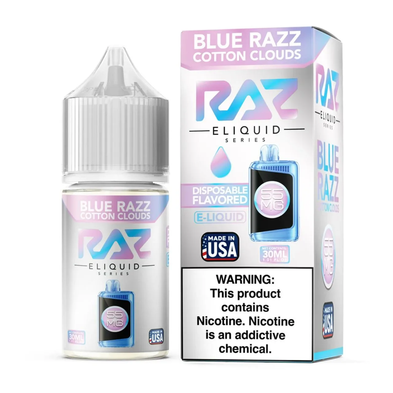 Salt Blue Razz Cotton Clouds Tobacco Free Nicotine E-Juice 30ml | Pod Juice x RAZ