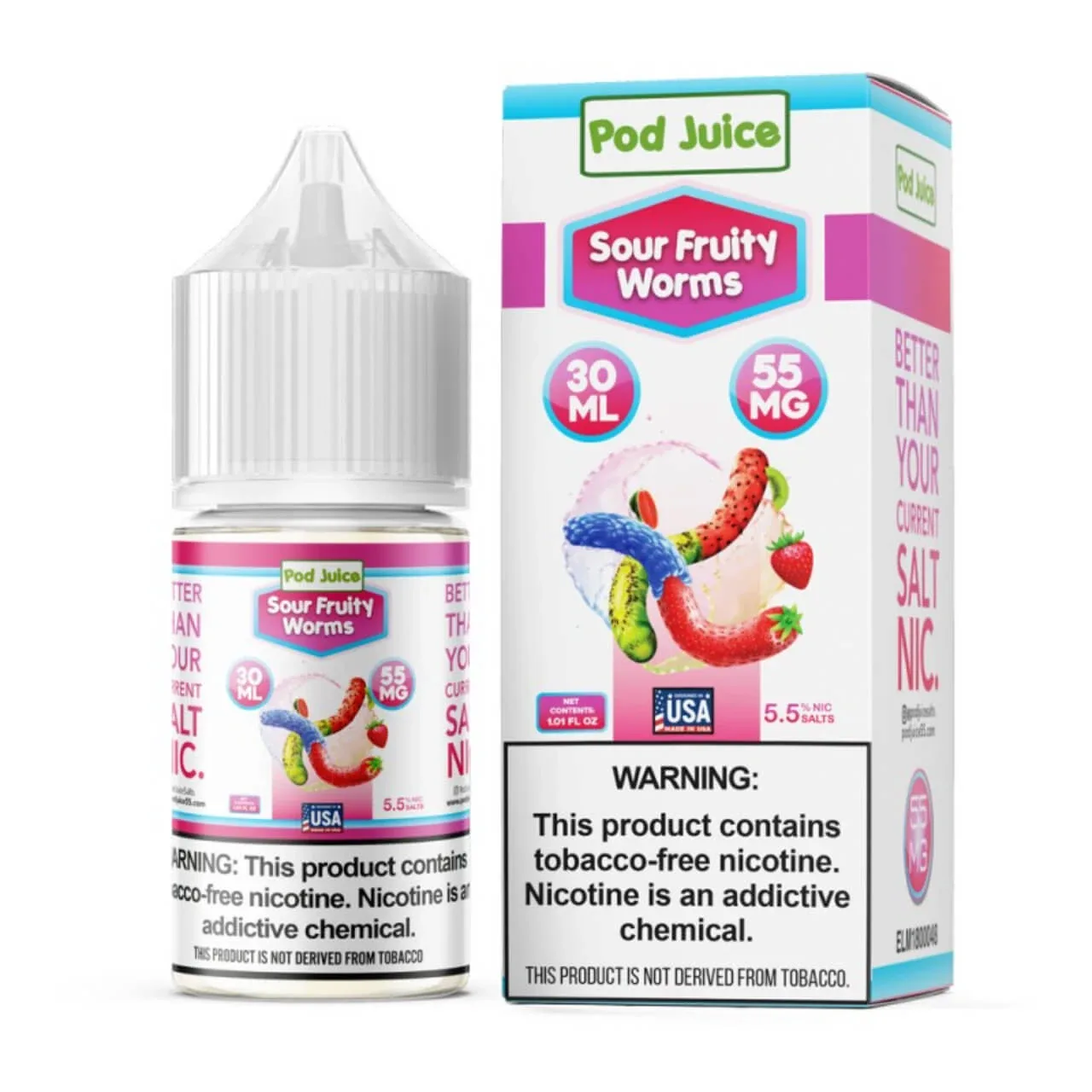 Salt Sour Fruity Worms Tobacco Free Nicotine 30ml E-Juice | Pod Juice