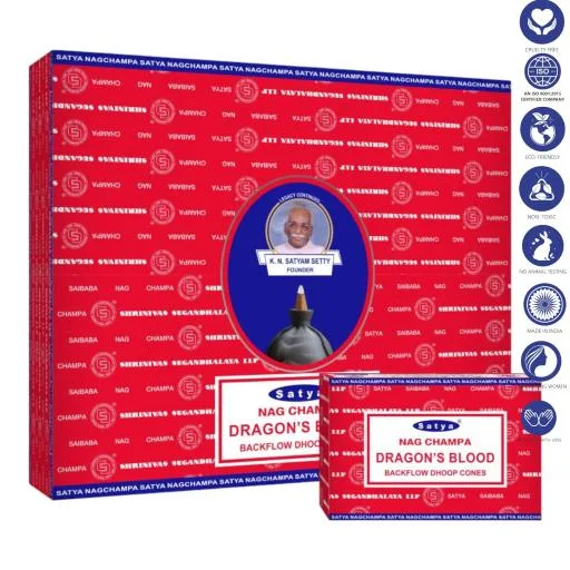 Satya Backflow Cones - Dragons Blood Backflow Dhoop Incense 10 Cones