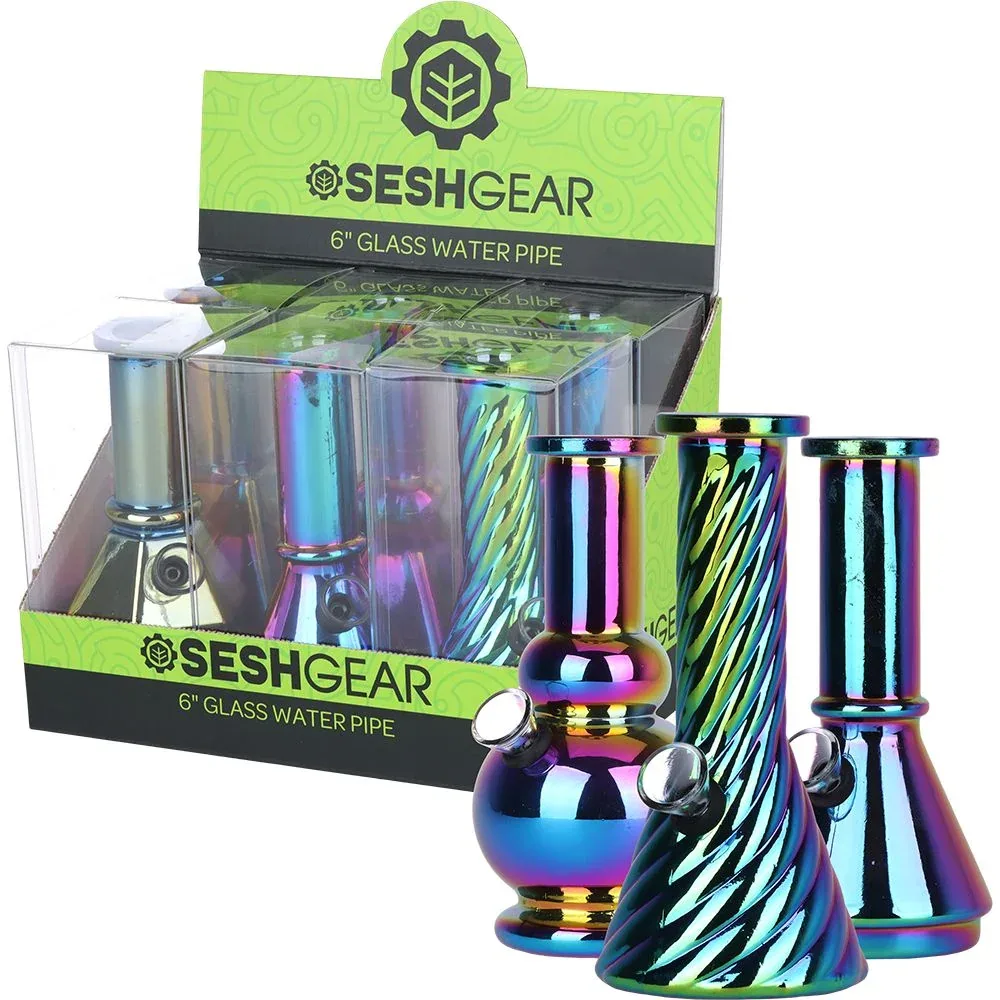 SeshGear Glass Mini Water Pipe | 6" | Grommet | Assorted Styles | 6ct Display - Image 2