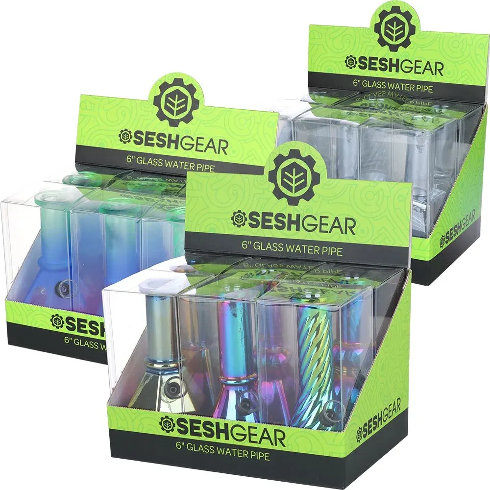 SeshGear Glass Mini Water Pipe | 6" | Grommet | Assorted Styles | 6ct Display