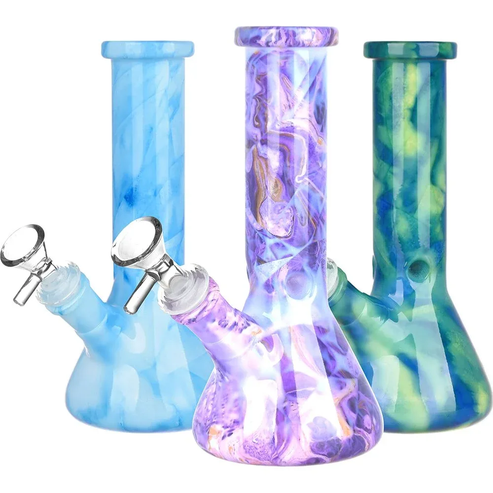 SeshGear Marbled Beaker Glass Water Pipe - 13" / 14mm F / Colors Vary - Image 2