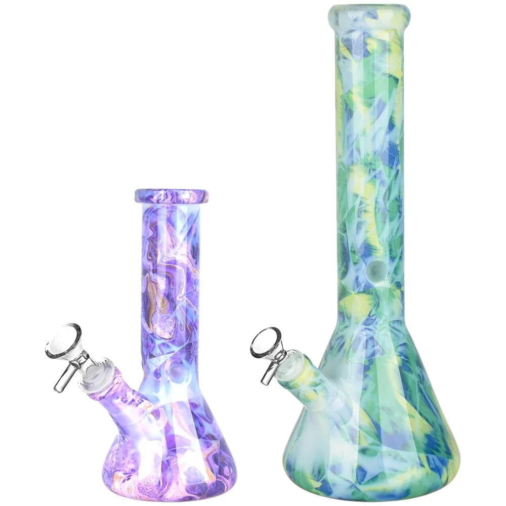 SeshGear Marbled Beaker Glass Water Pipe - 13" / 14mm F / Colors Vary