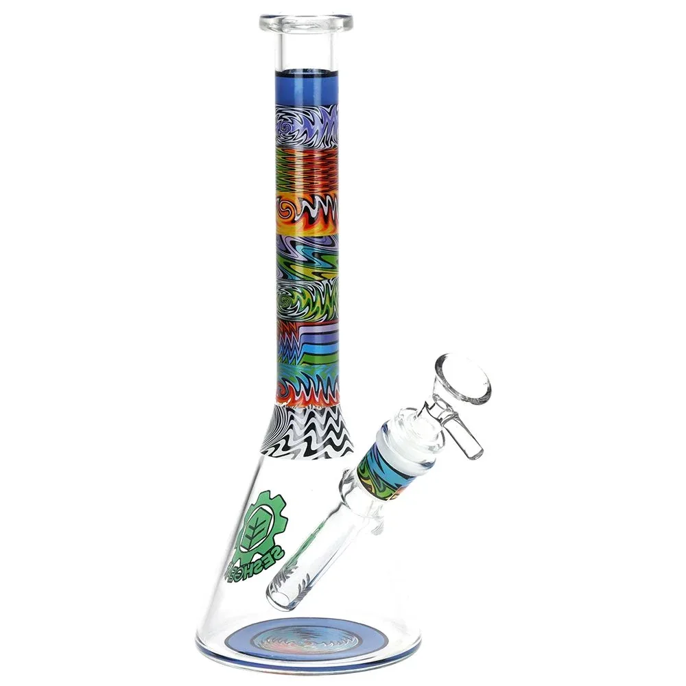 SeshGear Tehchnicolor Zig Wag Beaker Glass Water Pipe - 10" / 14mm F / Colors Vary - Image 2