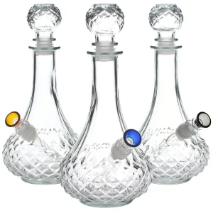 SeshGear Vintage Decanter Style Glass Water Pipe w/ Cap - 8.25" / 14mm F / Color Vary / Long Neck