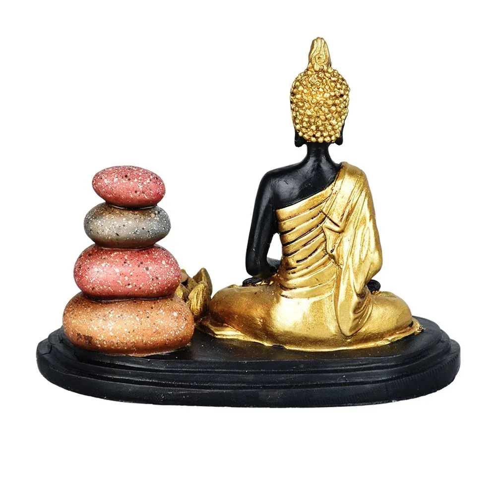 Sitting Buddha & Cairns Dual Incense Burner - 5" - Image 2