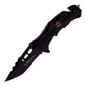 Snake Eye - 8" Black Engraved Foldable Pocket Knife