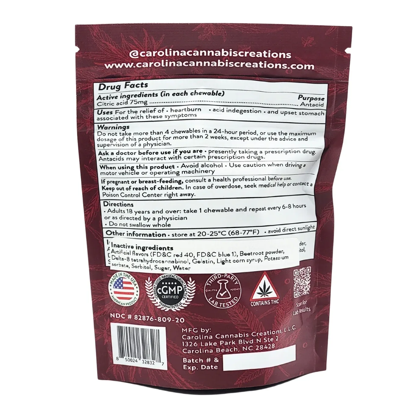 Soothe Chewables | Delta 8 | Cherry 20ct bag | Carolina Cannabis Creations - Image 2