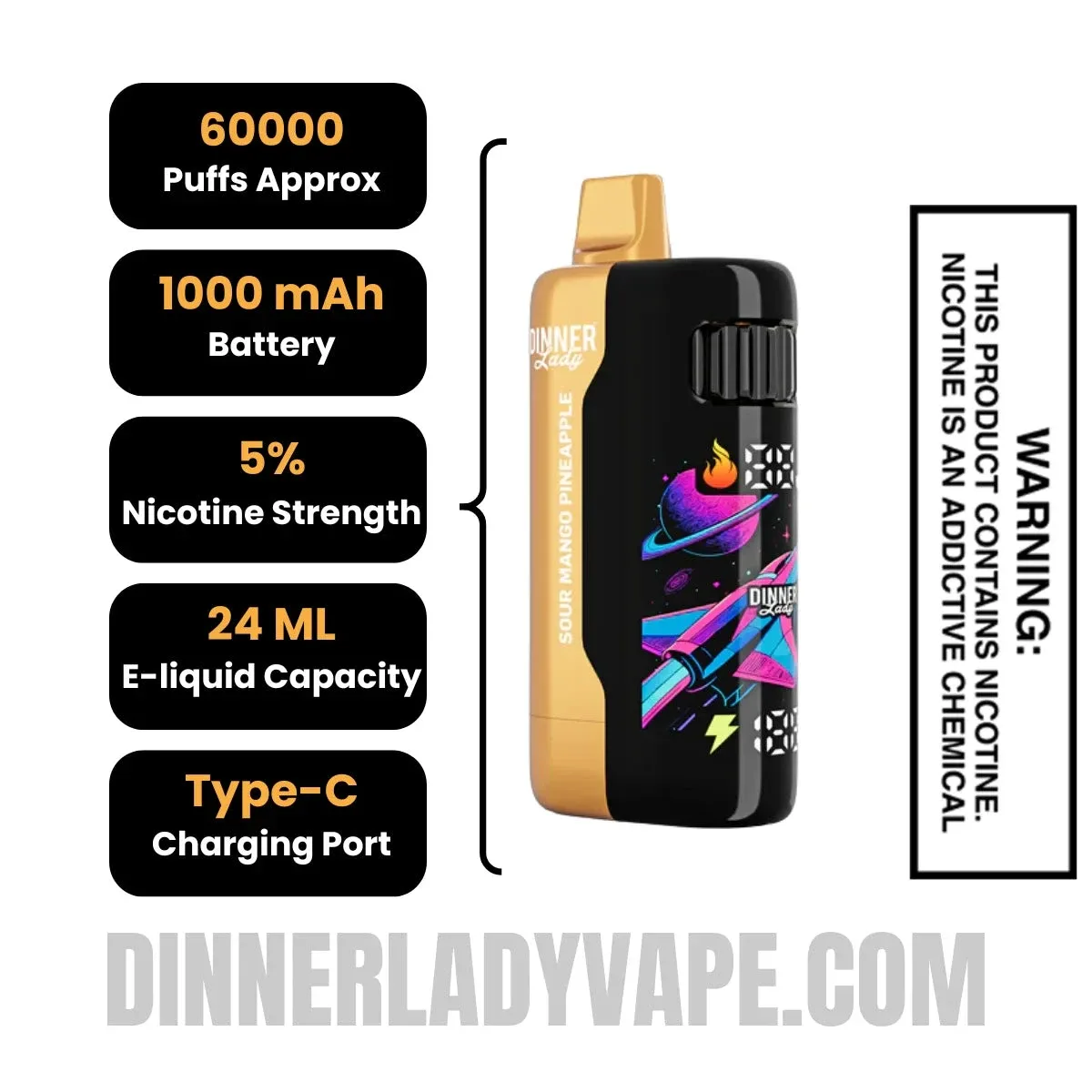 Sour Mango Pineapple Dinner Lady Galax 60K Disposable Vape - Image 2