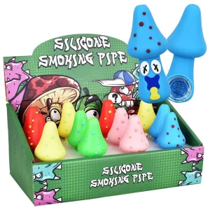 Spacey Facey Mushroom Silicone Hand Pipe - 3" / 12 Pcs