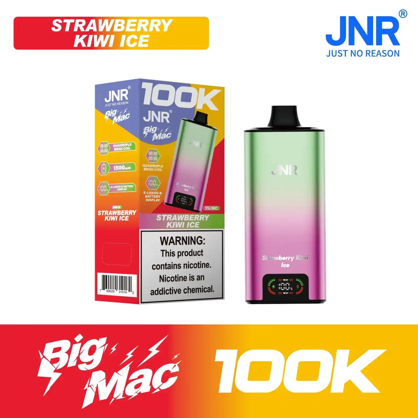 Strawberry Kiwi Ice - JNR Big Mac 100k Disposable Vape