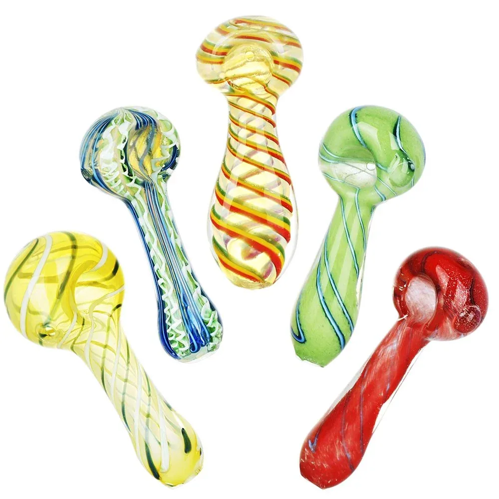 Strident Striped Assortment Glass Spoon Pipes - 3.5" 20ct - Image 2