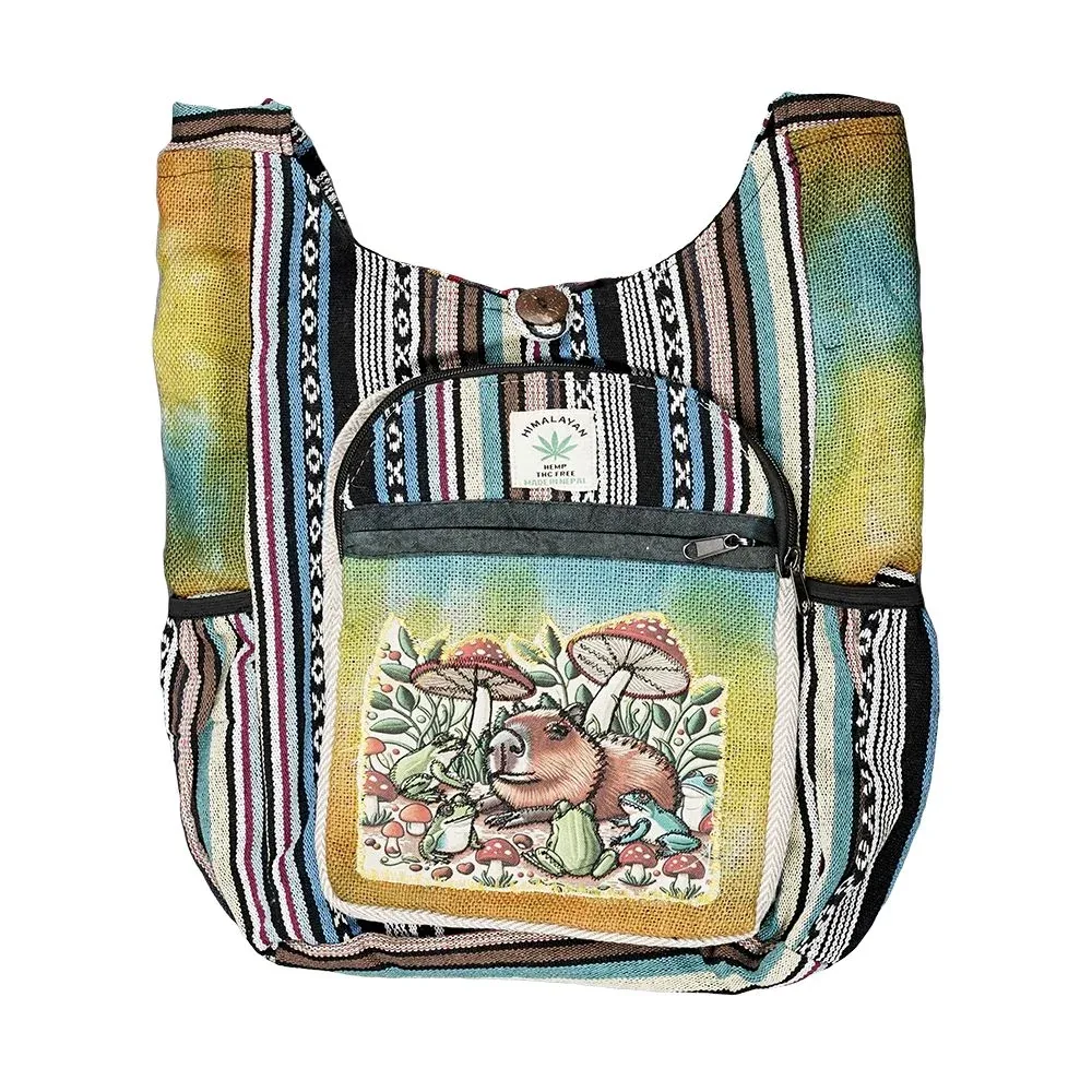 Threadheads Himalayan Hemp Capybara Patchwork Shoulder Bag - 15" x 14"