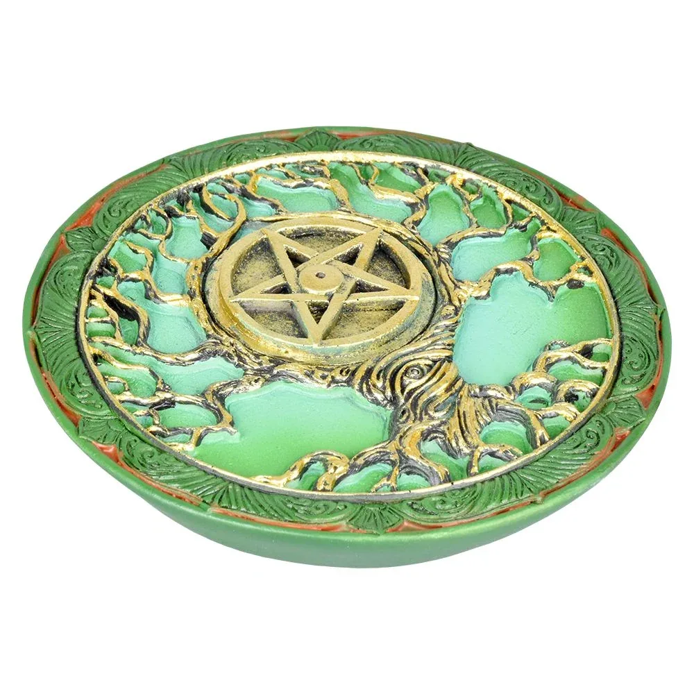 Tree of Life Pentagram Polyresin Round Incense Burner - 4.75" - Image 2