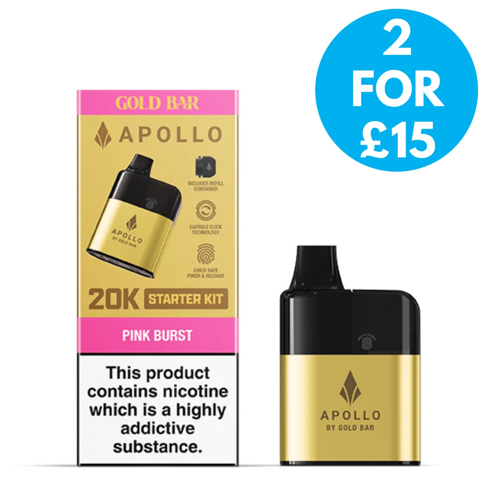 Vape Gold Bar Apollo 20k Prefilled Pod Vape Kit