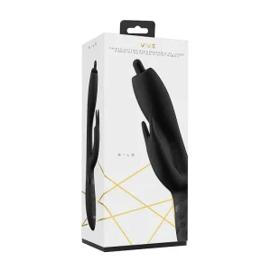 VIVE NILO Rechargeable Pinpoint Rotating Siilicone Rabbit Vibrator Black