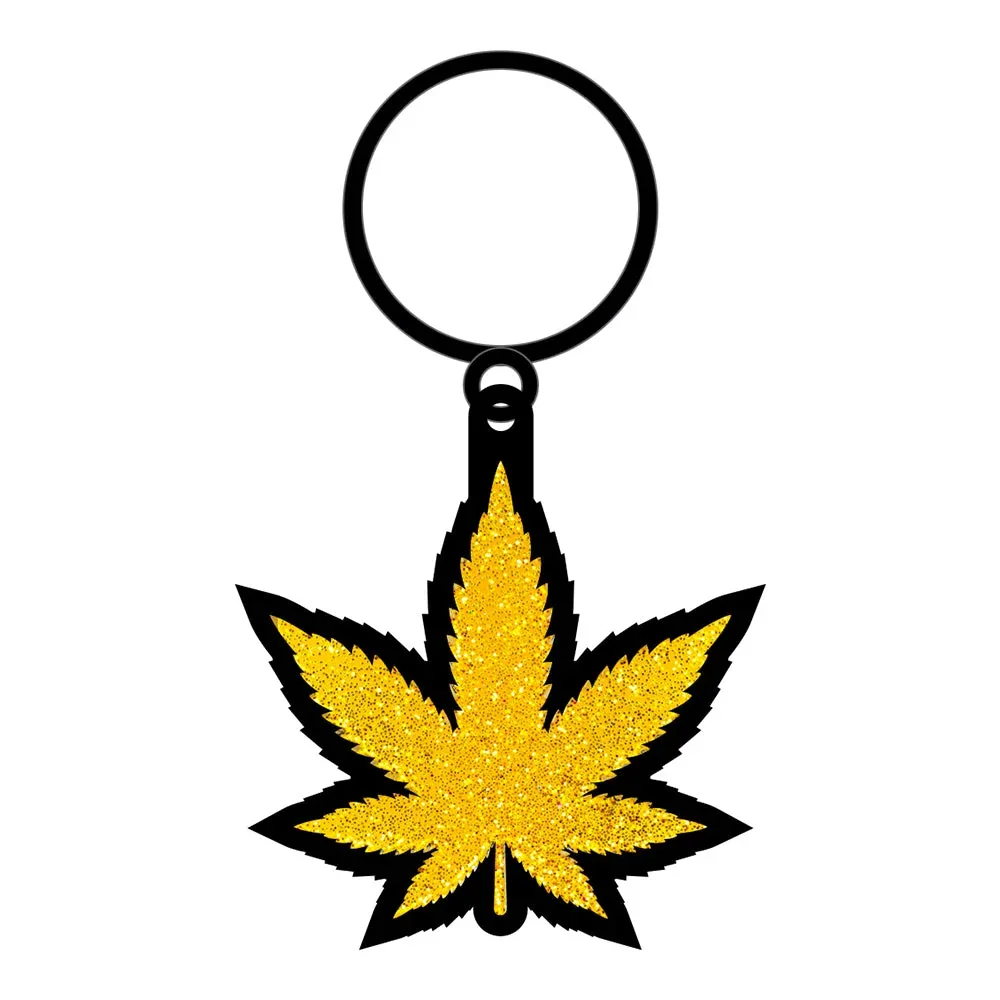 Weed Keychain Gold Glitter Marijuana Leaf - Image 2