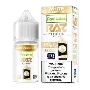 White Gummy Ice Pod Juice RAZ Disposable Collab Nic Salt E
