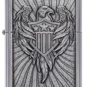 Zippo Lighter - Eagle Shield Emblem Street Chrome Design