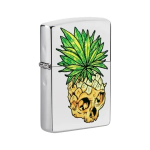 Zippo Lighter | Pineapple Leaf Skull | High Polish Chrome