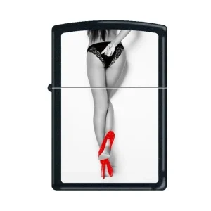 Zippo Lighter - Red Shoes Hand Behind Back Black Matte