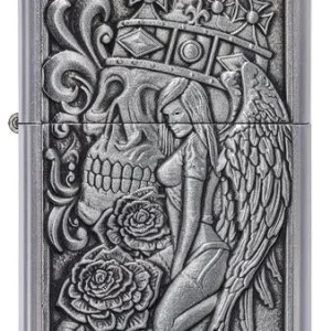 Zippo Lighter - Skull and Angel Emblem Street Chrome Design