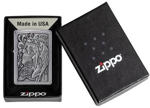 Zippo Lighter - Skull and Angel Emblem Street Chrome Design - Image 2